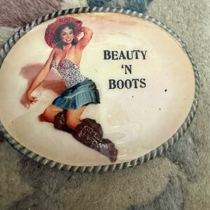 Belt buckle fits 1 1/2 inch belt you purchase on your own.